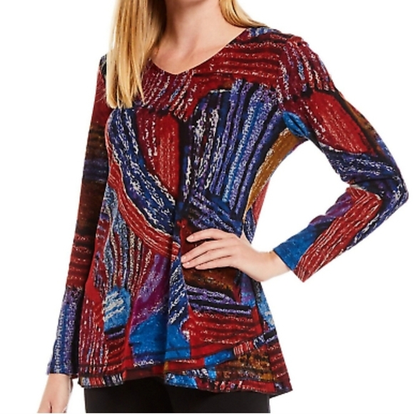 Ali Miles Colorful Abstract Tunic Style Shirt with Soft VNeck Size Medium - Picture 1 of 6